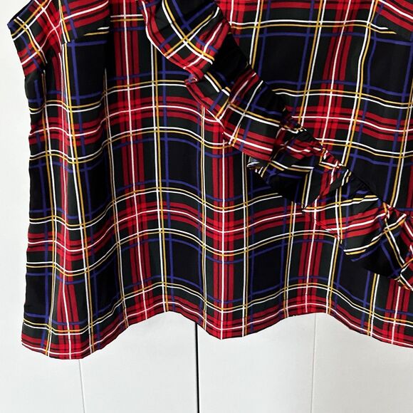 J.Crew Tartan Plaid Ruffle Sleeveless Top Women's Size 14 Factory Blouse Holiday - Picture 4 of 9